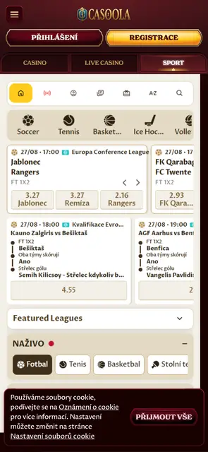Sportovní sázení a živé zápasy na webu Casoola