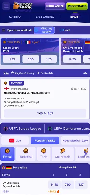 Sportovní sázení s živými kurzy na webu Spinbara